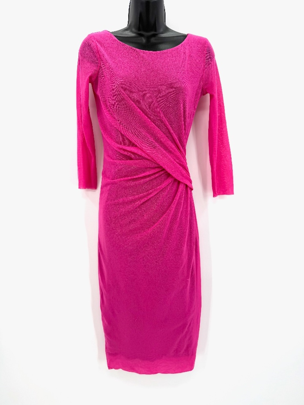 Fuzzi Italy Magenta Pink Mesh Tulle Ruched Twist Waist Bodycon Sheath Dress M